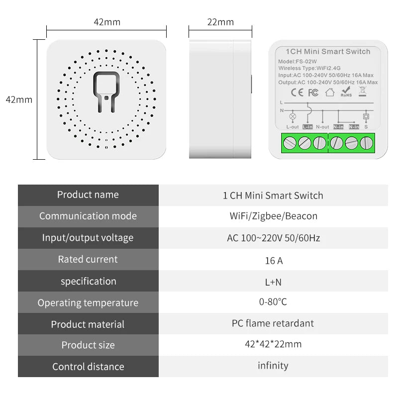 Tuya Smart Wifi Mini Smart Switch Module Two-Way Control DIY Light Switch Voice Control, Compatible with Smart Life Alexa, Alice